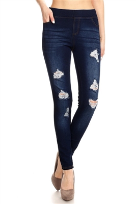 Mid-rise distressed pull-on Jeggings JEANS (JV-3955) 6pcs