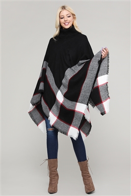 Women Pull over color-blocked PONCHO KT2001-Black