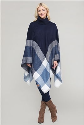 Women Pull over color-blocked PONCHO KT2001-Navy