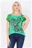 Lace Short Sleeve Butterfly Embellished Hi Low Top BSS-3014-Green (6 pc)