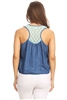 Women Lace-back Chambray denim top HM-136-1-Blue-Mint