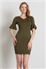 Knit Deep V-Neck Bodycon Dress 1039-Olive
