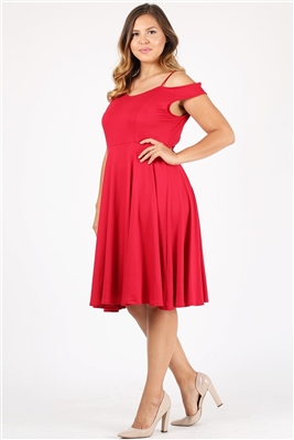 Plus size off the shoulder Dress 1048-X-Crimson