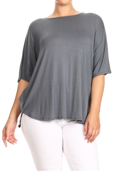 PLUS SIZE SOLID DOLMAN RAYON TOP 4040X-char (6 PC)