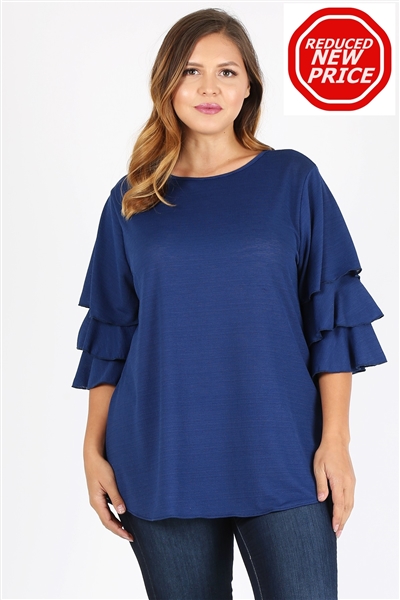 Plus Size Tiered Layered Sleeve Solid Top 4073X-Navy(6 PC)
