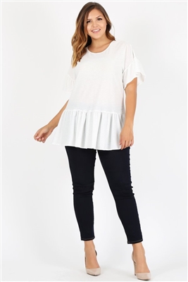 Plus Size Ruffle Solid Tunic Top 4079X-IVORY (6 PC)
