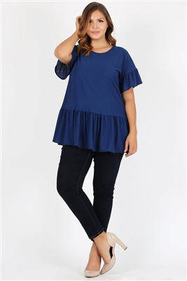 Plus Size Ruffle Solid Tunic Top 4079X-NAVY (6 PC)