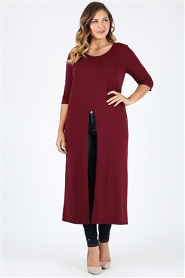 Plus Size Front split Maxi Top 4088-X-Burgundy-(6pc)