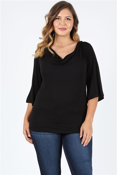 Plus Size 3/4 Sleeve Solid Top 4089-X-Black-(6pc)
