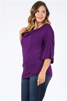 Plus Size 3/4 Sleeve Solid Top 4089-X-Eggplant-(6pc)
