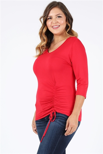 Plus Size 3/4 Sleeve Drawstring Top 4090-X-Red-(6pc)