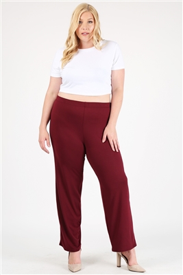 High Waist Plus size relaxed fit pants 4095X-Burgundy-(6 PC)