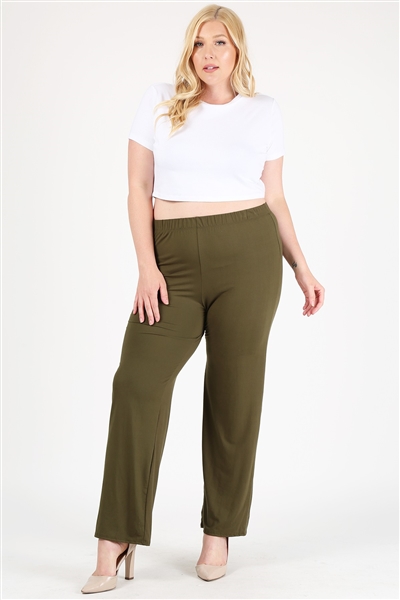 High Waist Plus size relaxed fit pants 4095X-Olive-(6 PC)