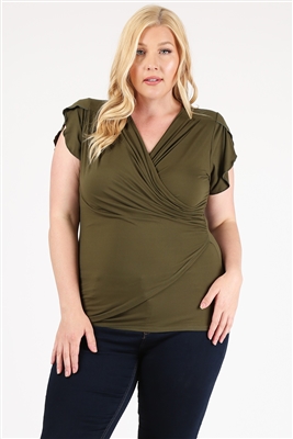 PLUS SIZE RUCHED TOP 4096X-OLIVE-(6 PC)
