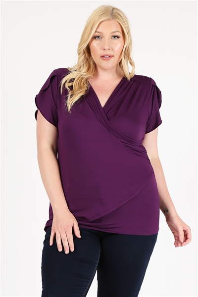 PLUS SIZE RUCHED TOP 4096X-PLUM-(6 PC)