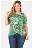 Plus Size Twist Knot cold shoulder printed Top 4101XF-GRN-RST (6 PC)