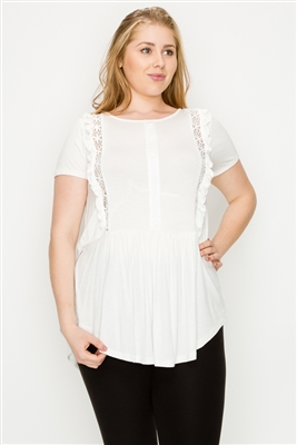 Plus size Crochet Ruffled top 80725X-Ivory(6 PC)