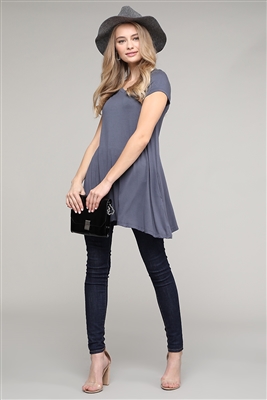 Cap Sleeve Solid Hue Tunic 81001-Charcoal (6 pc)