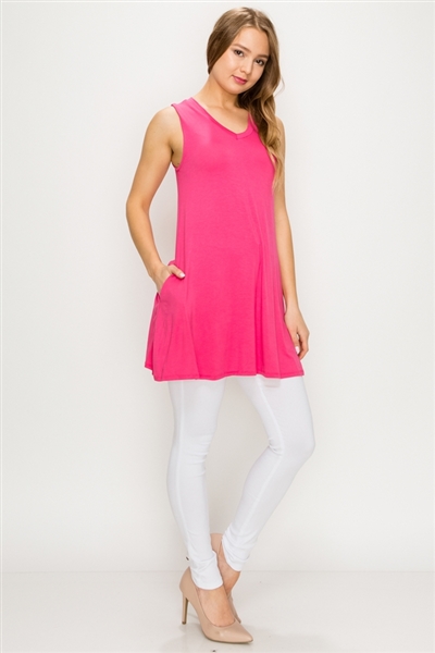 Solid Tank Tunic with side pockets 81002-Coral-(6 PC)