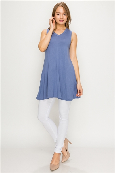 Solid Tank Tunic with side pockets 81002-Denim-(6 PC)