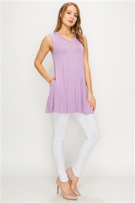 Solid Tank Tunic with side pockets 81002-Violet-(6 PC)