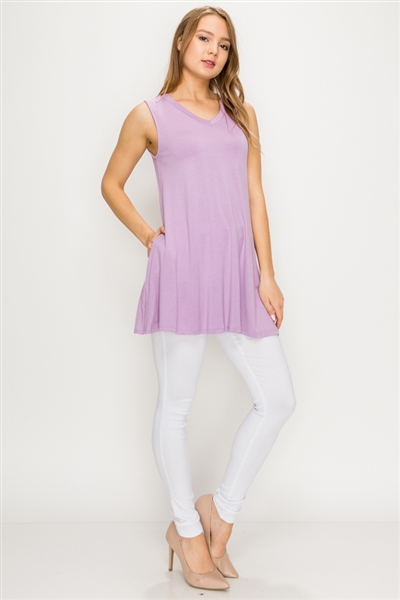 Solid Tank Tunic with side pockets 81002-Violet-(6 PC)