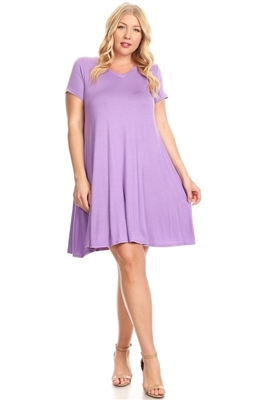 Plus Size solid hue tunic Dress 81043X-Violet-(6 PC)