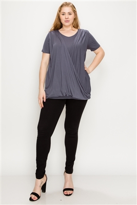 PLUS SIZE CROSS DRAPED V-NECK TOP 84052X-Charcoal (6 PC)