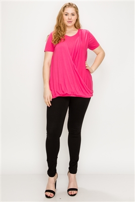 PLUS SIZE CROSS DRAPED V-NECK TOP 84052X-Coral-(6 PC)