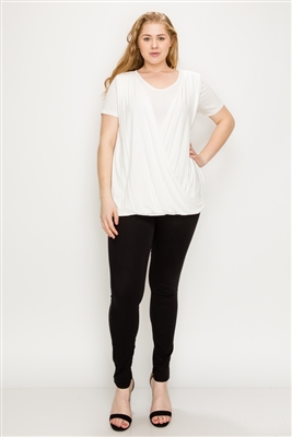 PLUS SIZE CROSS DRAPED V-NECK TOP 84052X-Ivory-(6 PC)
