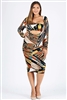 Plus size pattern multi-print dress BBA-2002X-Teal-yel-3pc
