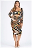 Plus size pattern multi-print dress BBA-2002X-Teal-yel-6pc