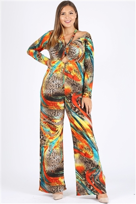 Multi-print Long Sleeve Open Shoulder Suits BBA-5002X(3pc)