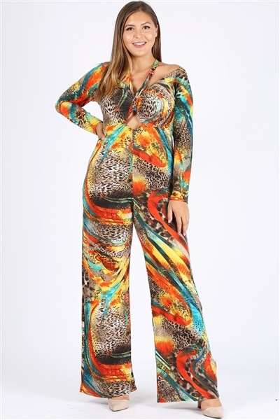 Multi-print Long Sleeve Open Shoulder Suits BBA-5002X(3pc)