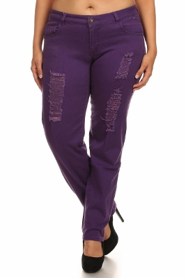 Plus Size Distress Pants COPB-D-Purple (12 pc)