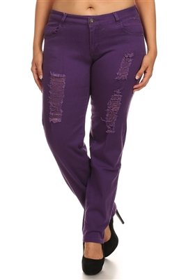 Plus Size Distress Pants COPB-D-Purple (12 pc)