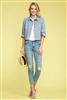Denim Button Down Floral Crop Top Top DN-165R-DENIM BLUE-1 (6 PC)