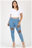 PLUS SIZE HIGH WAIST DISTRESSED JEGGINGS  DV002PLUS-LIGHT-BLUE (6 PC)