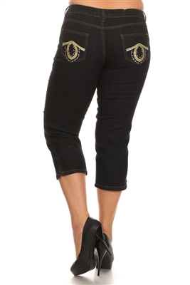 Wholesale Plus Size Denim Capri Pants ECB-118D-Black (12 pc)