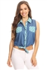 Solid Denim Sleeveless Button Down Crop Top HM-123A-BLUE-MINT (6 PC)