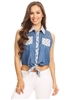 Solid Denim Sleeveless Button Down Crop Top HM-123A-BLUE-WHITE (6 PC)