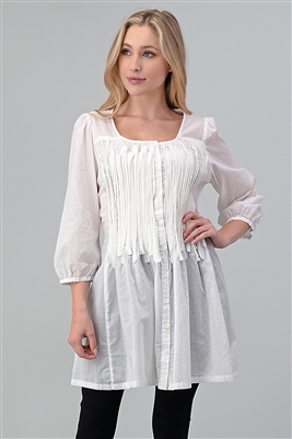 Woven Smocked Button Down Tunic Dress M6736-OFF WHITE (6 PC)