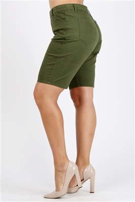 Plus Size colored twill Bermuda pants NBB-108-Olive