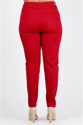 Plus Size colored High Waist Twill pants NSPB-801-Burgundy