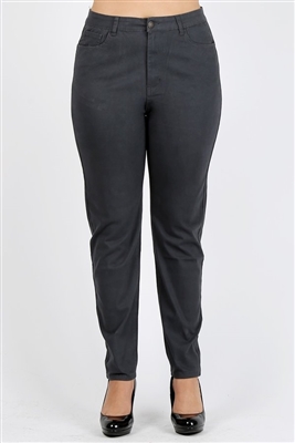 Plus Size colored High Waist Twill pants NSPB-801-Charcoal