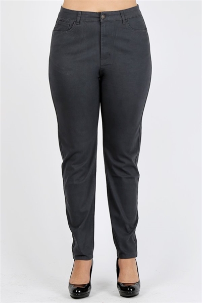 Plus Size colored High Waist Twill pants NSPB-801-Charcoal