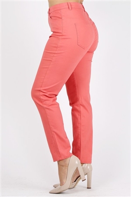 Plus Size colored High Waist Twill pants NSPB-801-Coral