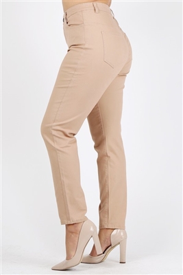 Plus Size colored High Waist Twill pants NSPB-801-Khaki