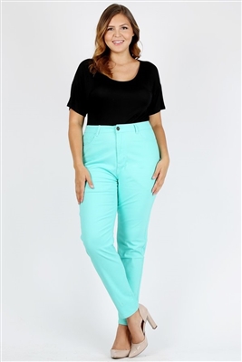 Plus Size colored High Waist Twill pants NSPB-801-Mint