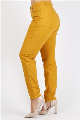 Plus Size colored High Waist Twill pants NSPB-801-Mustard